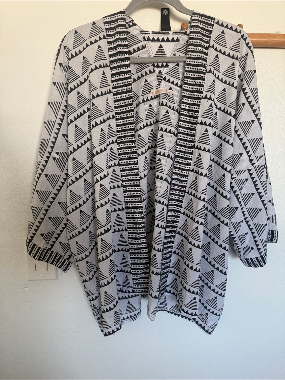 TULSISHOP Geometric Block Print Kimono Jacket Wrap - Free Size